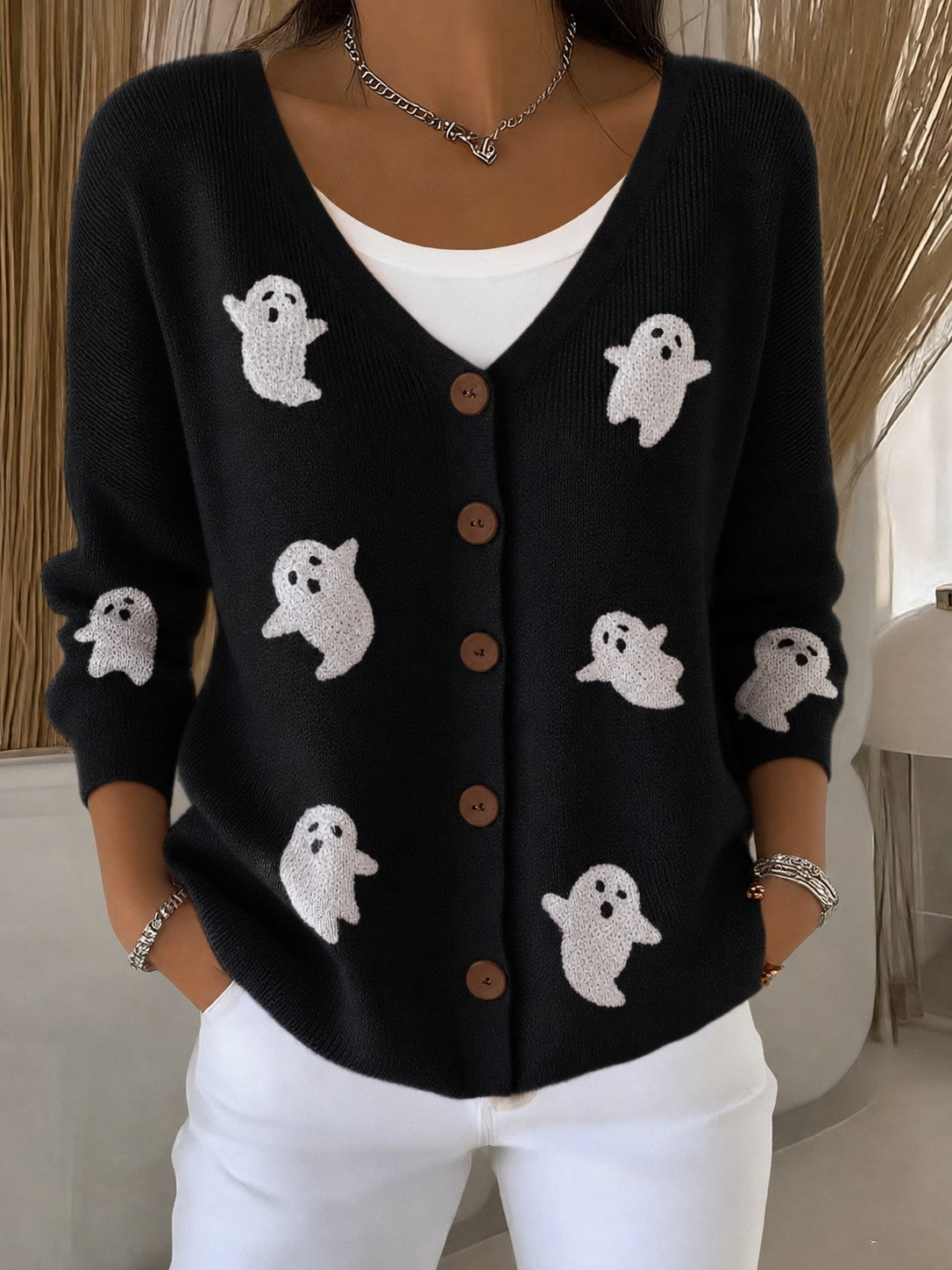 Women's Halloween Printed Cozy Cardigan