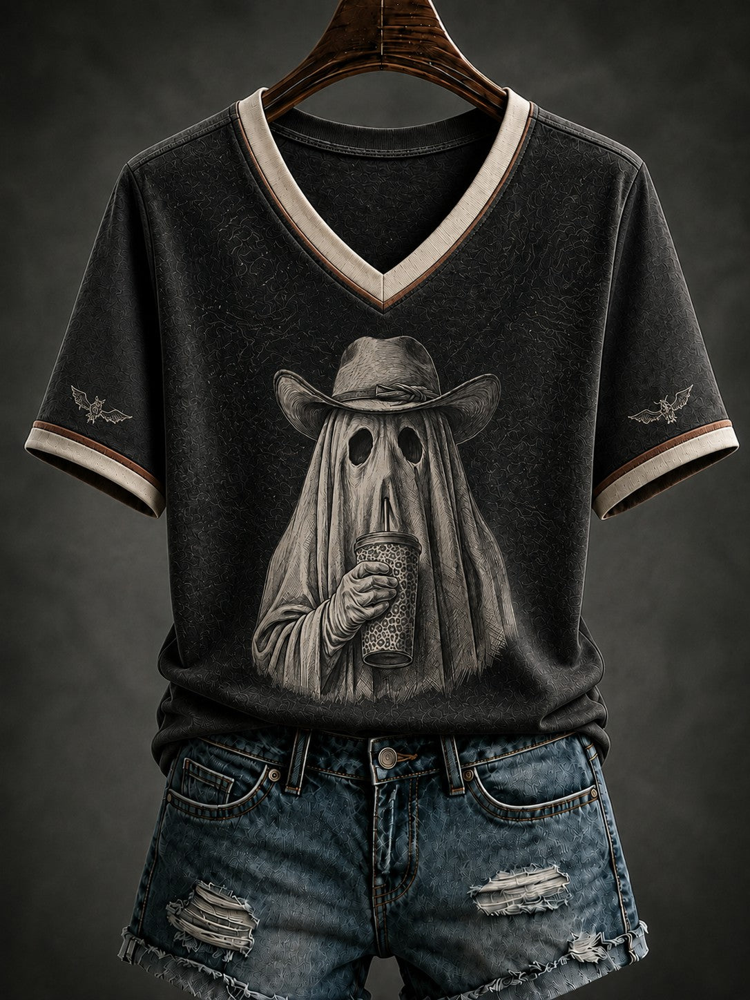 Women's Western Halloween Printed V-neck T-shirt