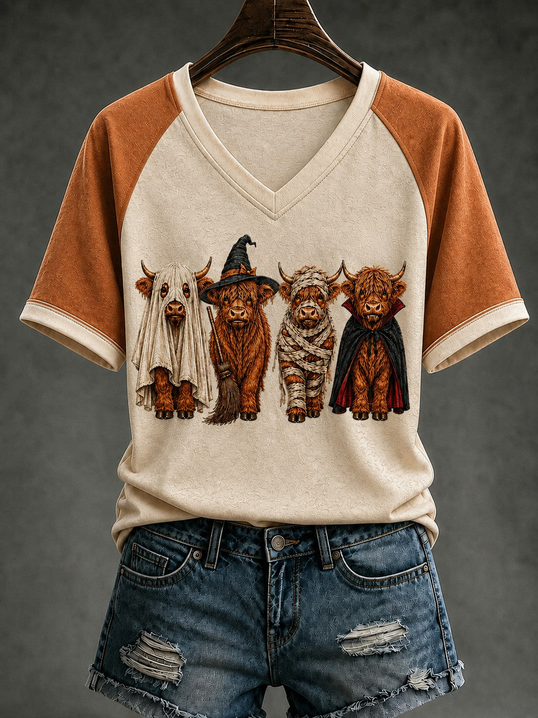 Women's Western Halloween Printed V-neck T-shirt