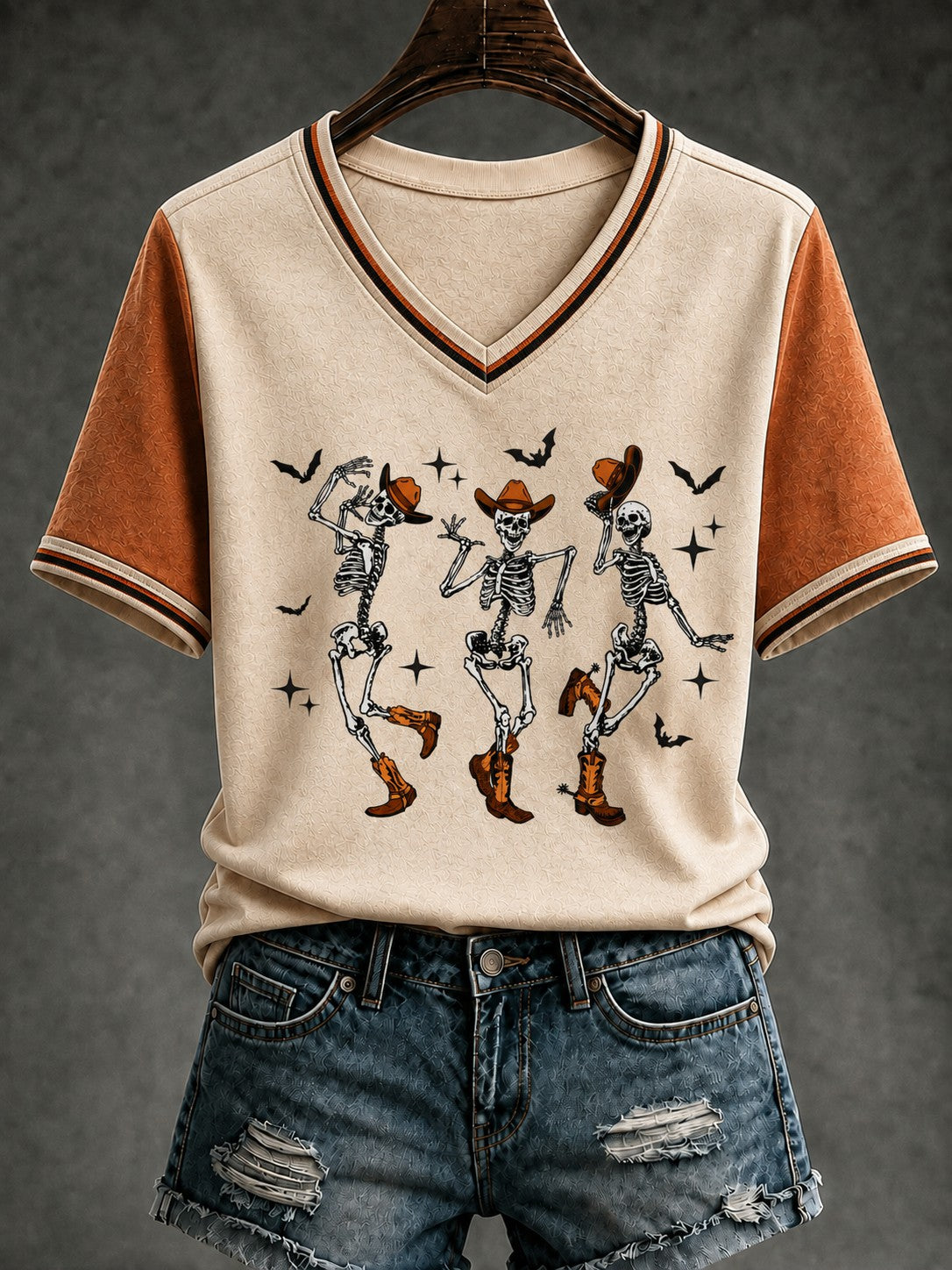 Women's Western Halloween Printed V-neck T-shirt