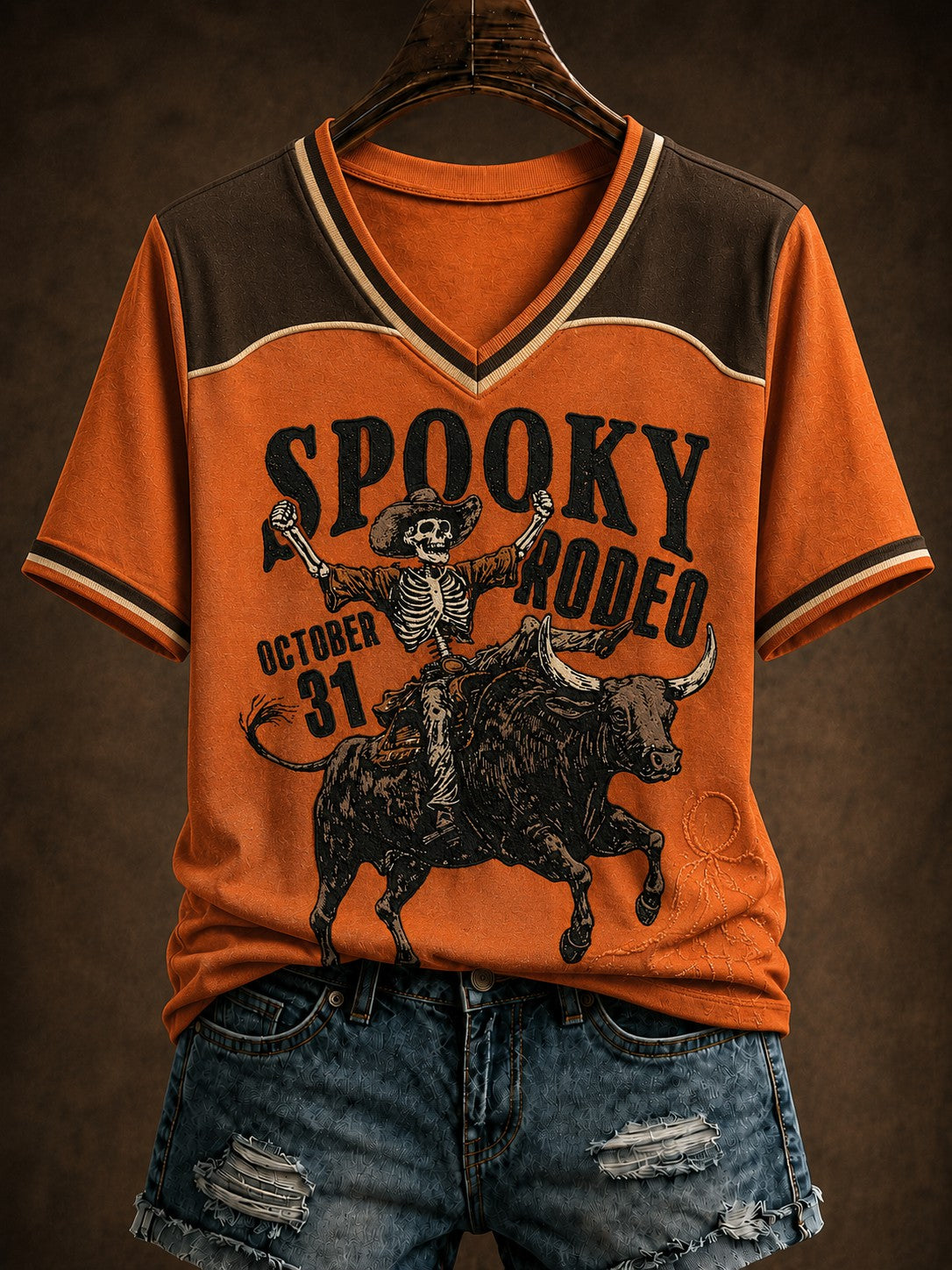 Women's Western Halloween Printed V-neck T-shirt