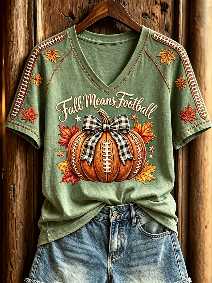 Women's Football Inspired Fall Pumpkin Print short-sleeved T-shirt