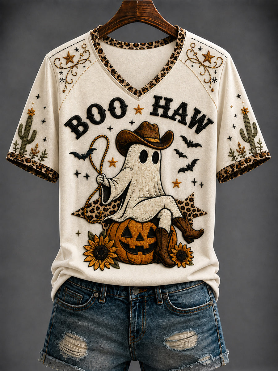 Women's Halloween Western Style Printed V-neck T-shirt