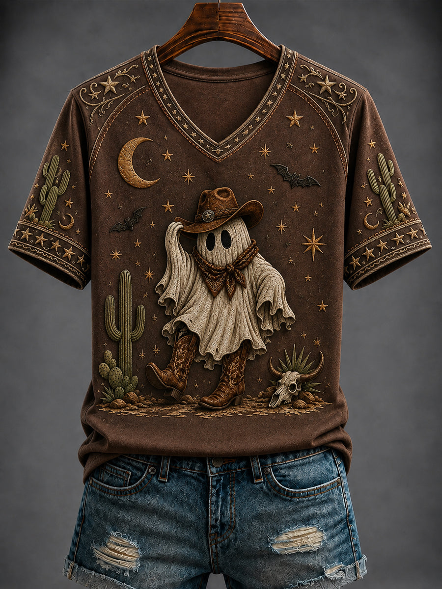 Women's Halloween Western Style Printed V-neck T-shirt