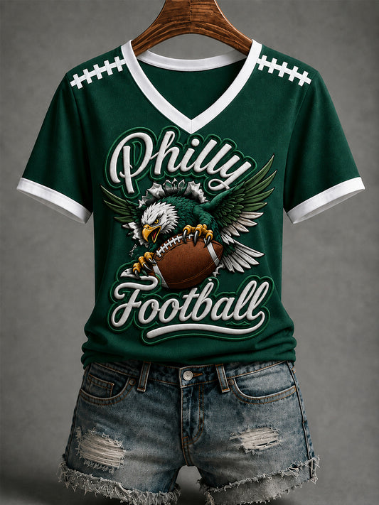 Women's Push On Birds VS Everyone Football Gameday Gift For Football Fans Casual V-Neck Tee
