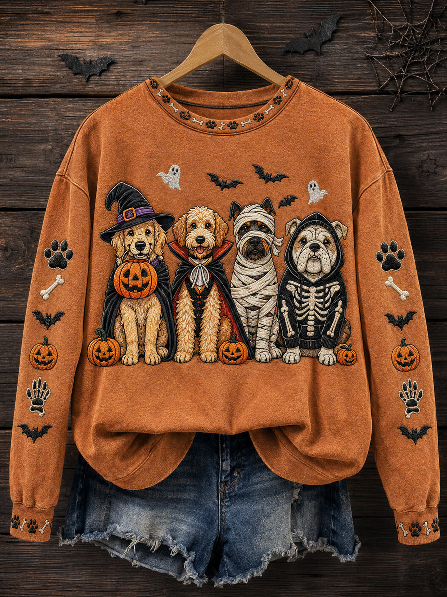 Women's Funny Halloween Dogs Print Casual Sweatshirt