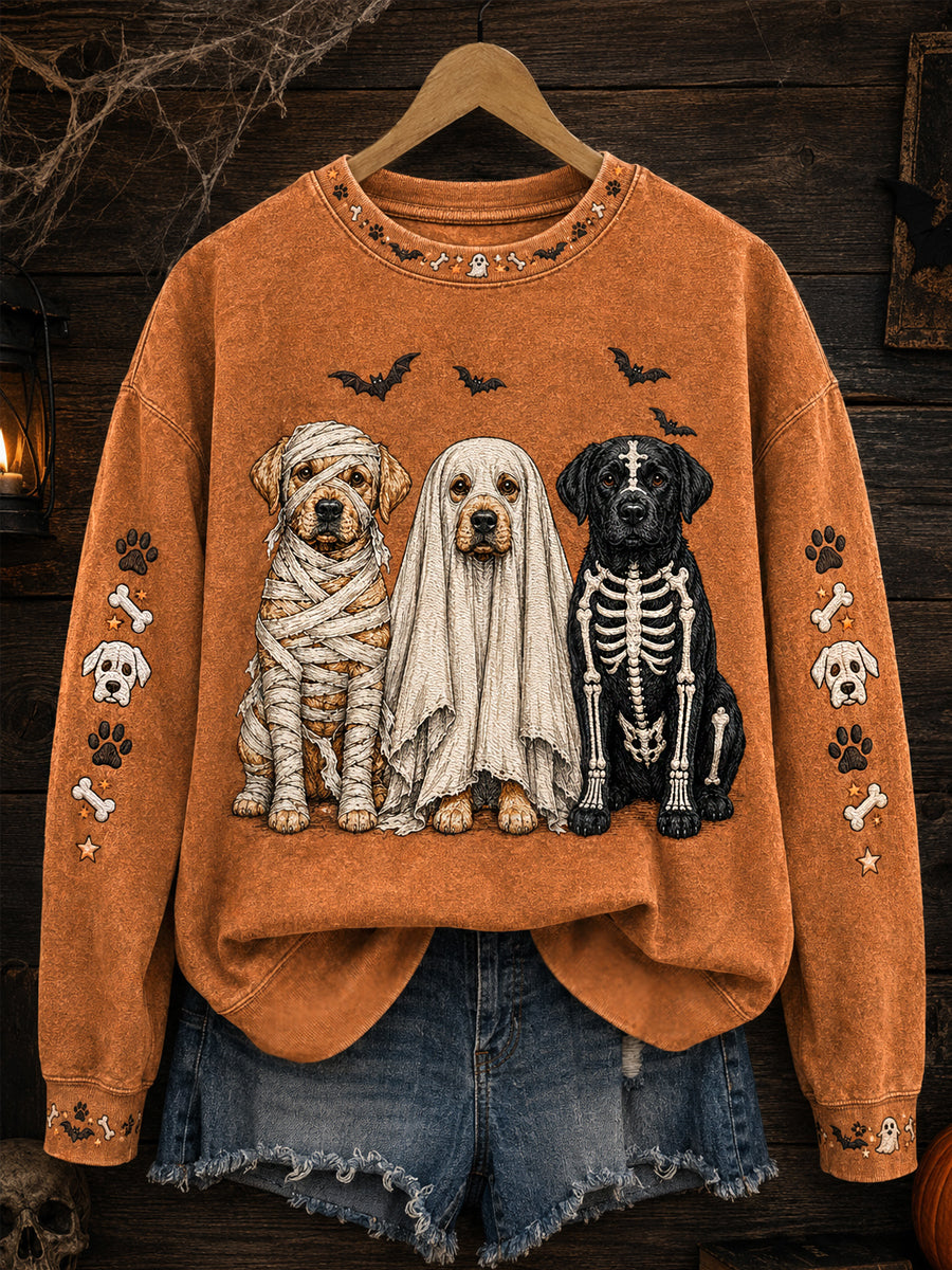 Women's Funny Halloween Dogs Print Casual Sweatshirt