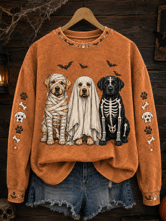 Women's Funny Halloween Dogs Print Casual Sweatshirt