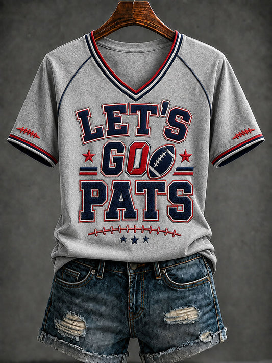 Women's Football Print V-neck T-shirt
