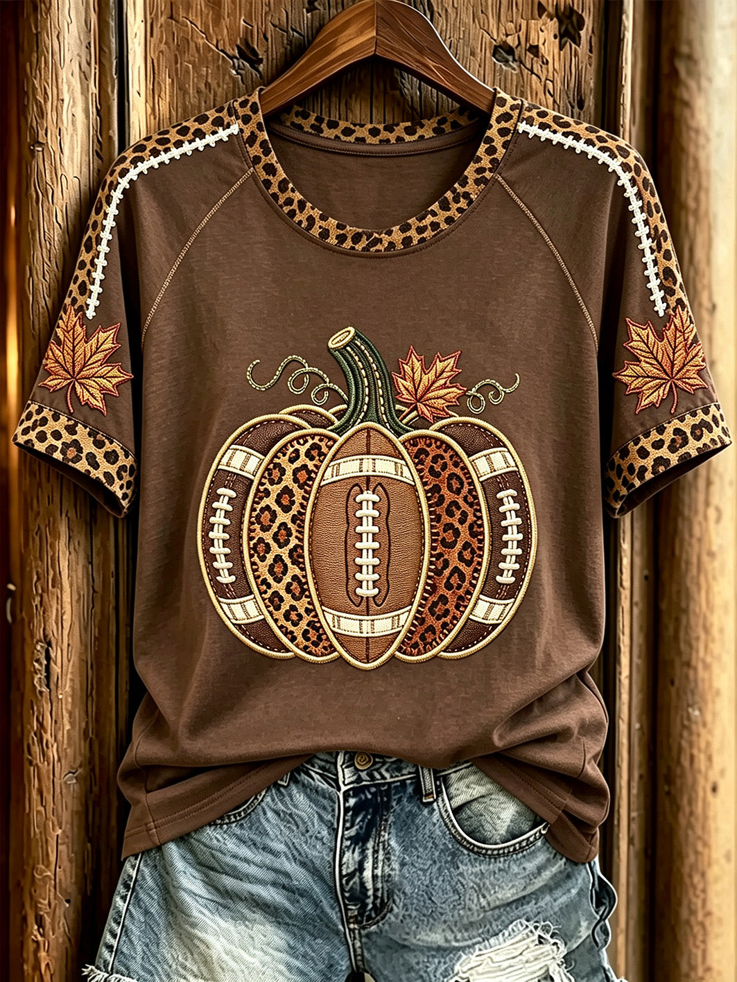 Women's Autumn Pumpkin Pattern Casual Short Sleeve T-shirt