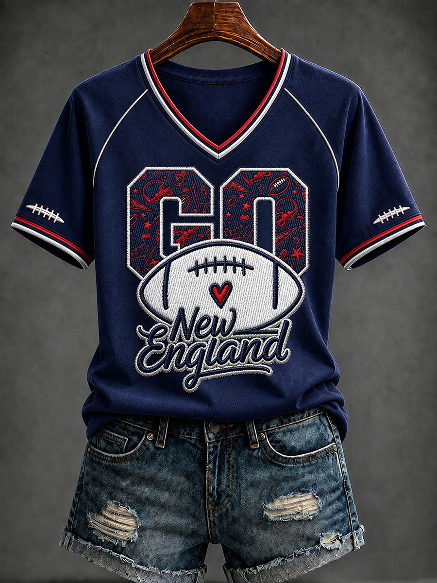 Women's Football Print V-neck T-shirt