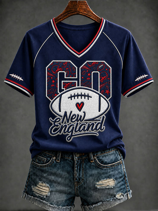 Women's Football Print V-neck T-shirt
