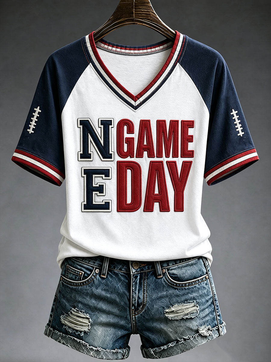 Women's Football Print V-neck T-shirt