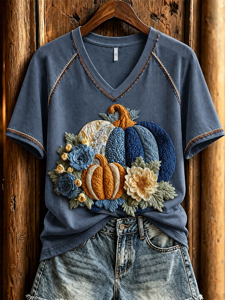 Women's Fall Pumpkin Print Casual T-Shirt