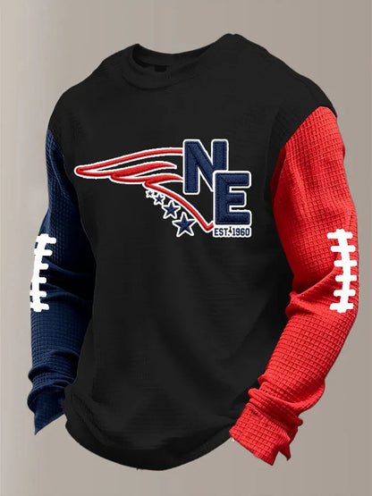 Men's Football Print Waffle Long Sleeve T-Shirt