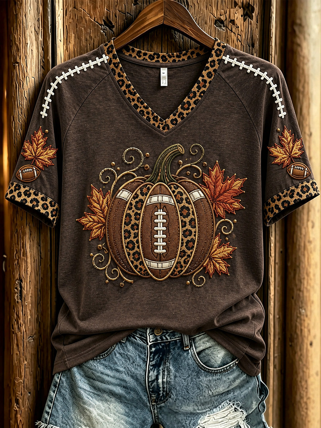 Women's Autumn Pumpkin Pattern Casual Short Sleeve T-shirt