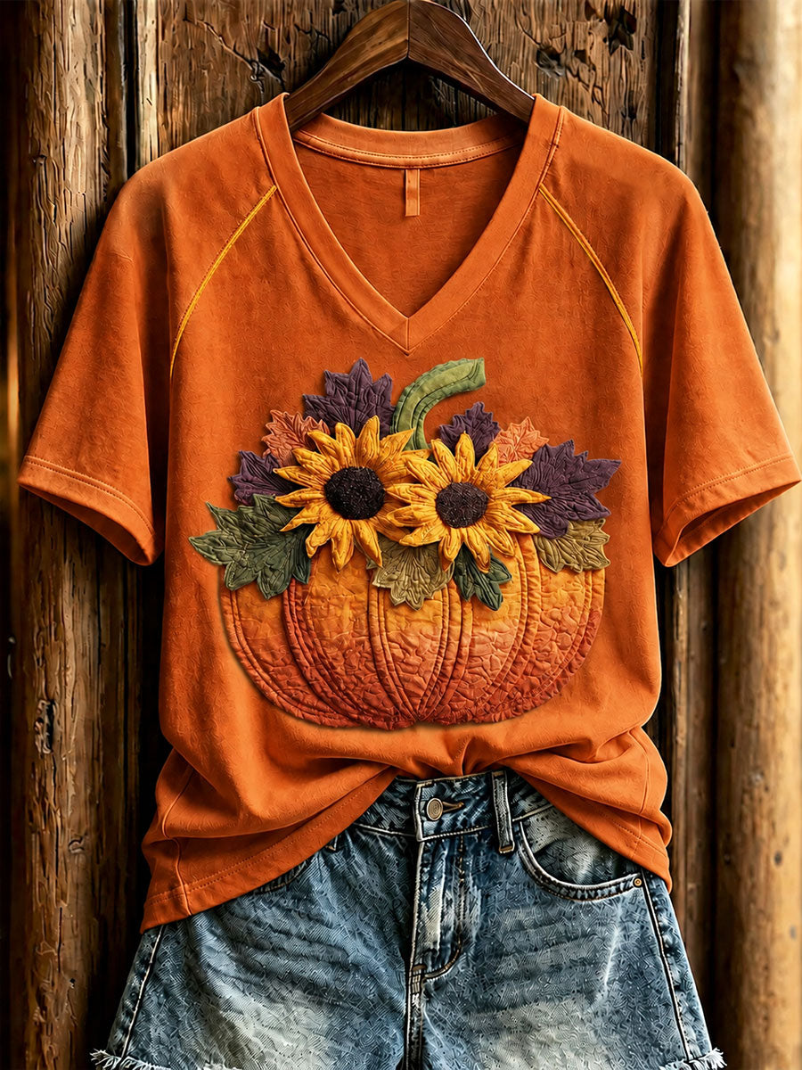 Women's Fall Pumpkin Print Casual T-Shirt