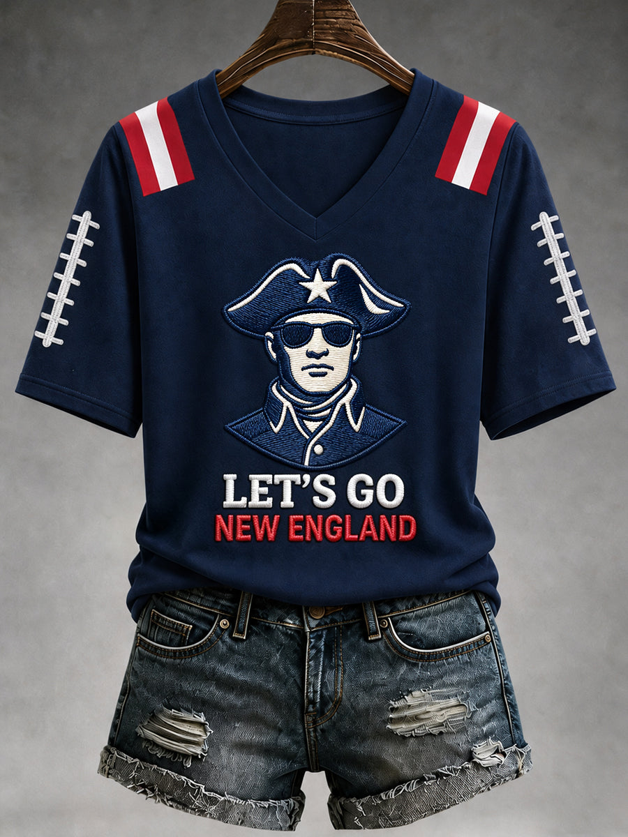 Women's Let‘s Go New England! Football Gameday Gift For Football Fans Casual V-Neck Tee