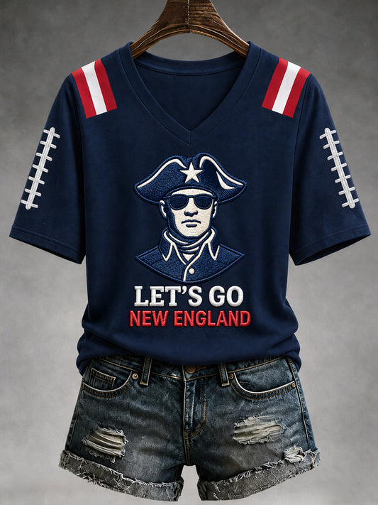 Women's Let‘s Go New England! Football Gameday Gift For Football Fans Casual V-Neck Tee