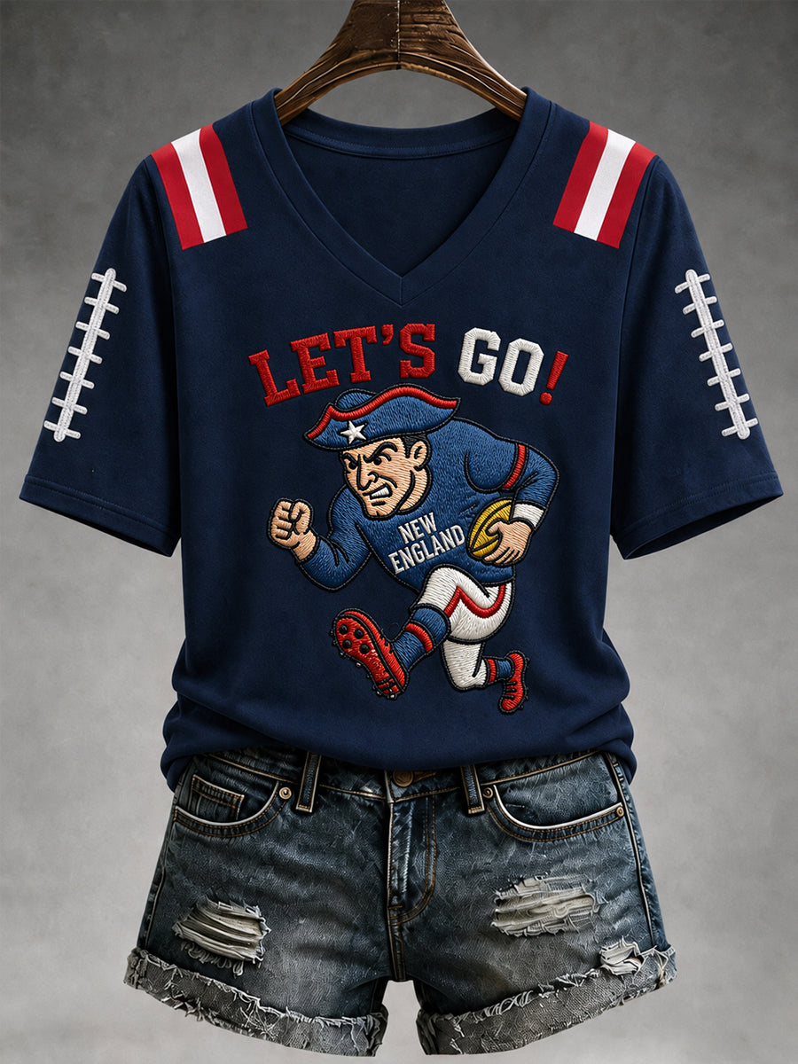 Women's Go Pats! Football Gameday Gift For Football Fans Casual V-Neck Tee