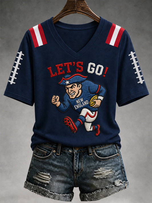 Women's Go Pats! Football Gameday Gift For Football Fans Casual V-Neck Tee