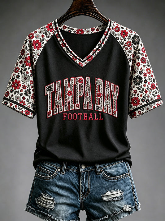 Women's Football Fan Print V-neck T-shirt