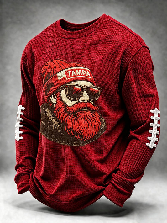 Men's Football Fan Print Waffle Long Sleeve Sweatshirt