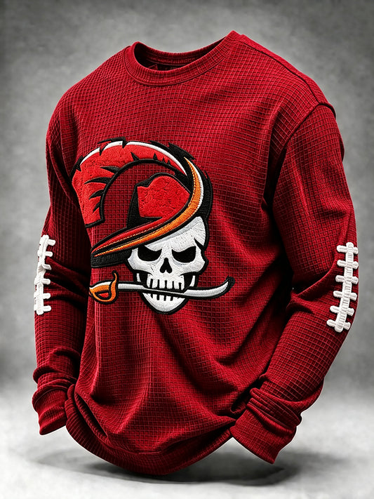 Men's Football Fan Print Waffle Long Sleeve Sweatshirt