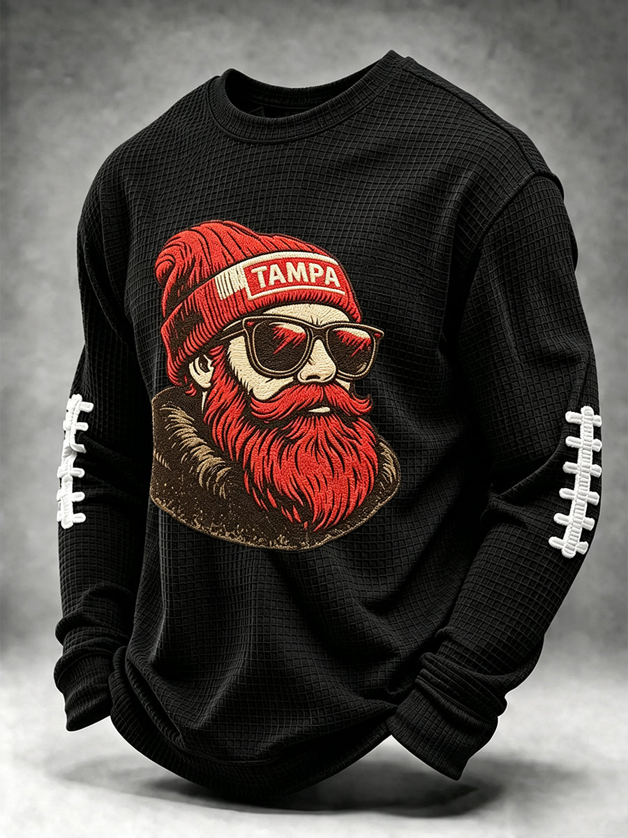 Men's Football Fan Print Waffle Long Sleeve Sweatshirt