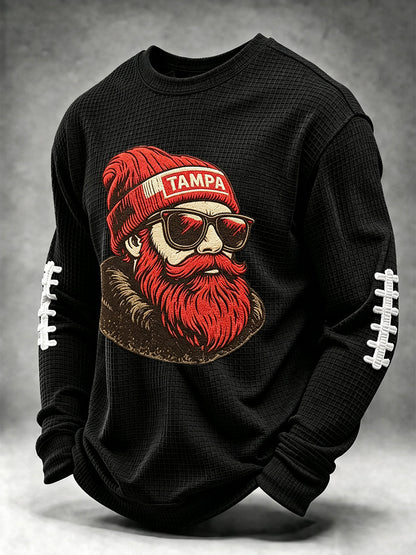 Men's Football Fan Print Waffle Long Sleeve Sweatshirt