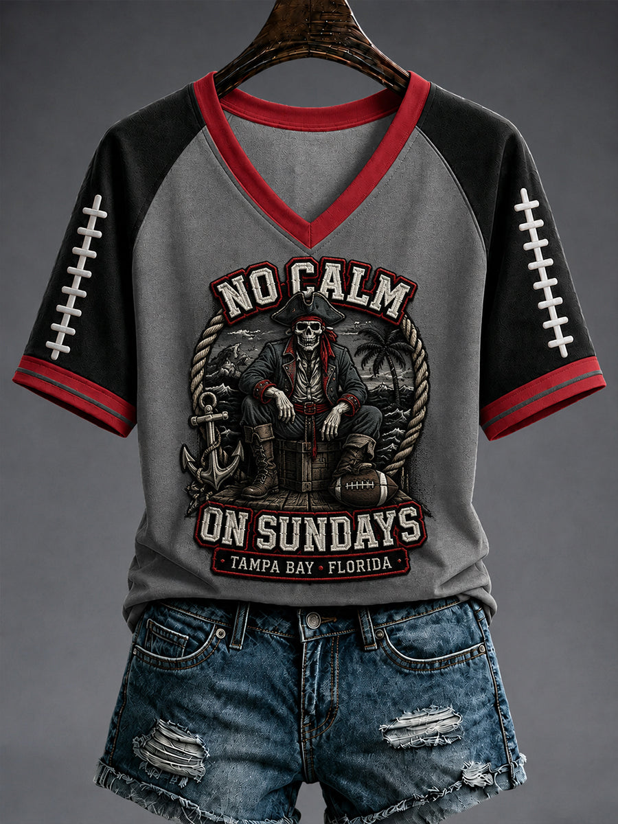Women's Football Fan Print V-neck T-shirt