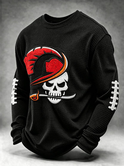 Men's Football Fan Print Waffle Long Sleeve Sweatshirt