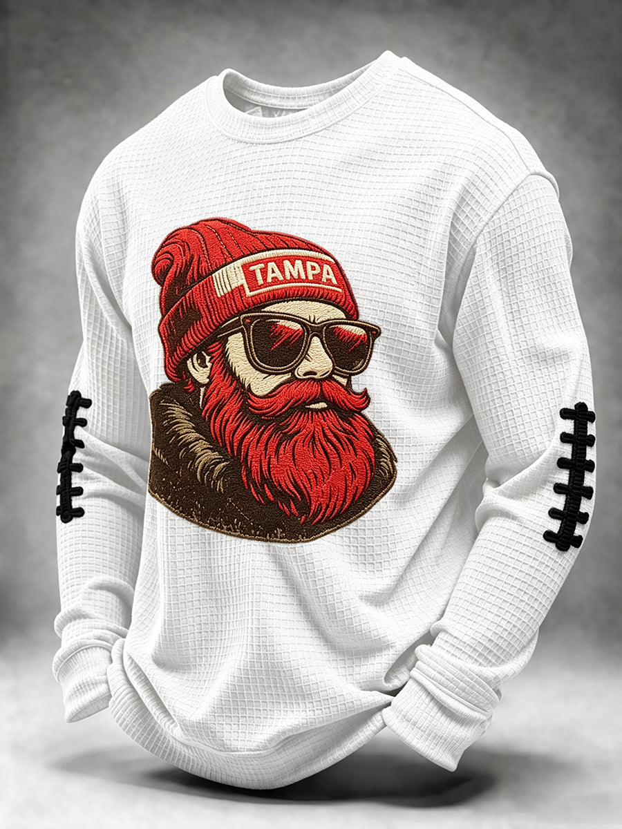 Men's Football Fan Print Waffle Long Sleeve Sweatshirt