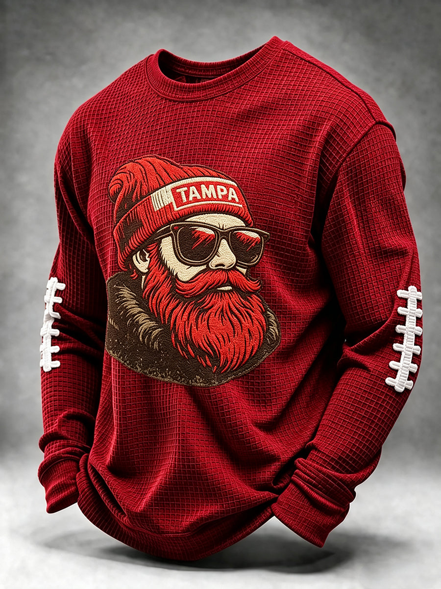 Men's Football Fan Print Waffle Long Sleeve Sweatshirt
