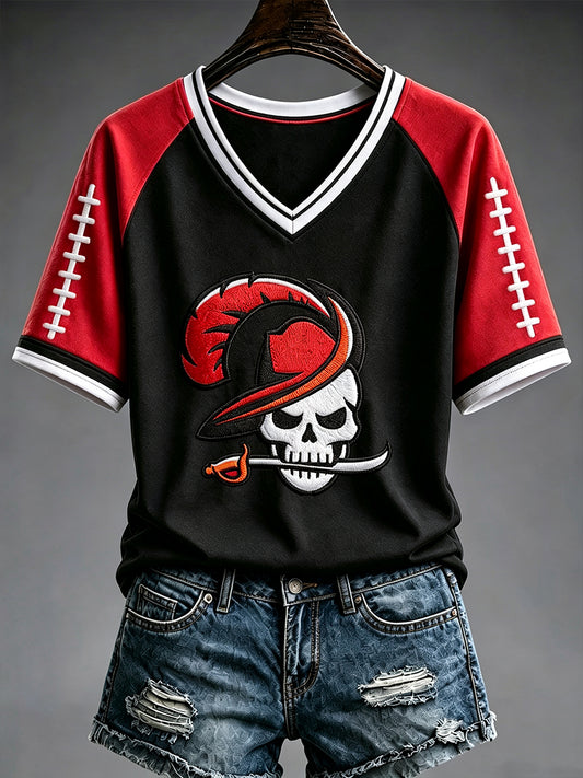Women's Football Fan Print V-neck T-shirt