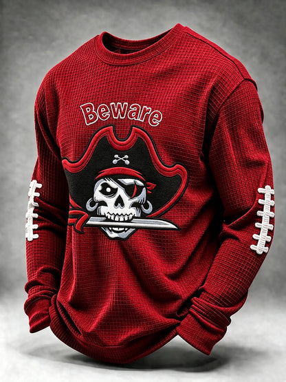 Men's Football Fan Print Waffle Long Sleeve Sweatshirt