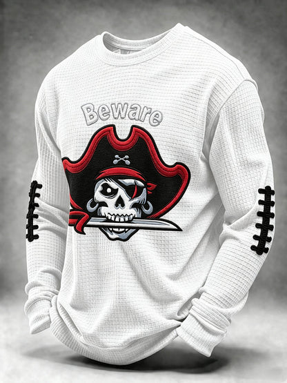 Men's Football Fan Print Waffle Long Sleeve Sweatshirt