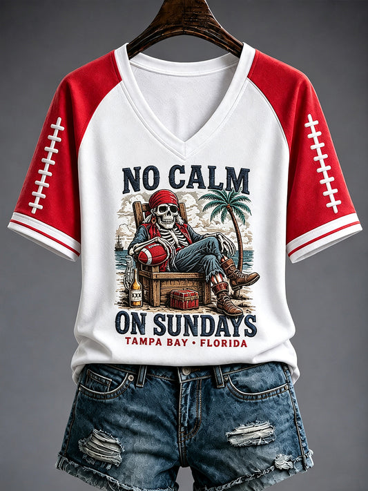 Women's Football Fan Print V-neck T-shirt