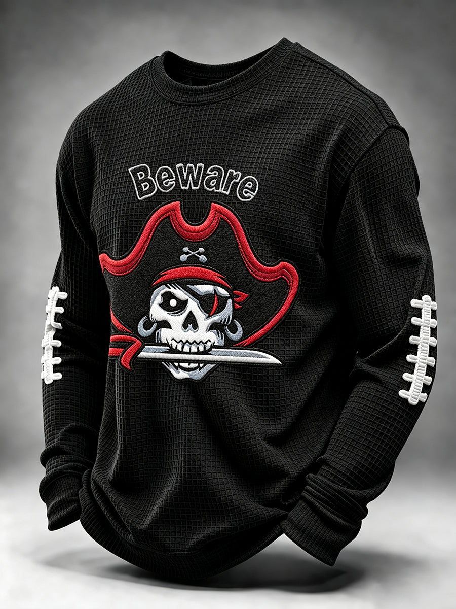 Men's Football Fan Print Waffle Long Sleeve Sweatshirt