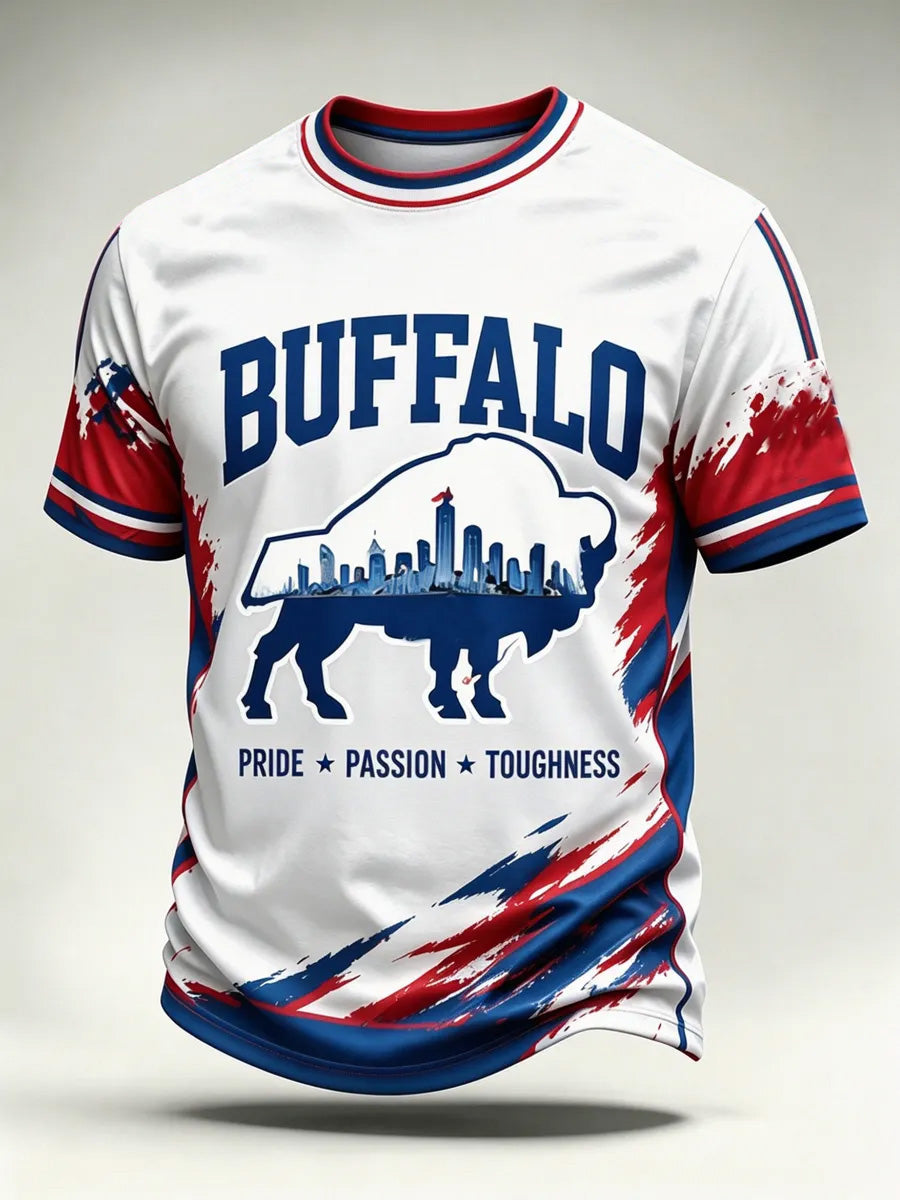 Men's Football Lover Buffalo Print Casual Tee