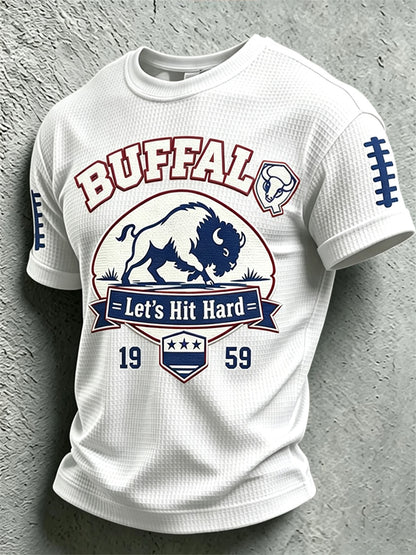 Men's Football Lover Buffalo Print Casual Waffle Tee