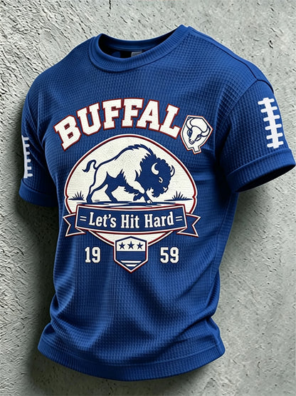 Men's Football Lover Buffalo Print Casual Waffle Tee