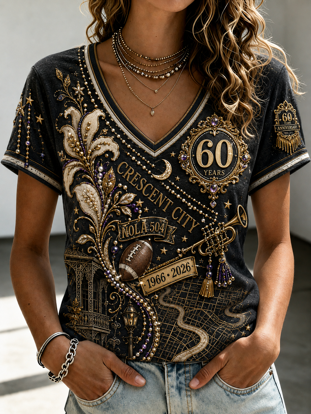 Women's New Orleans Saints V-Neck Short-Sleeved T-Shirt