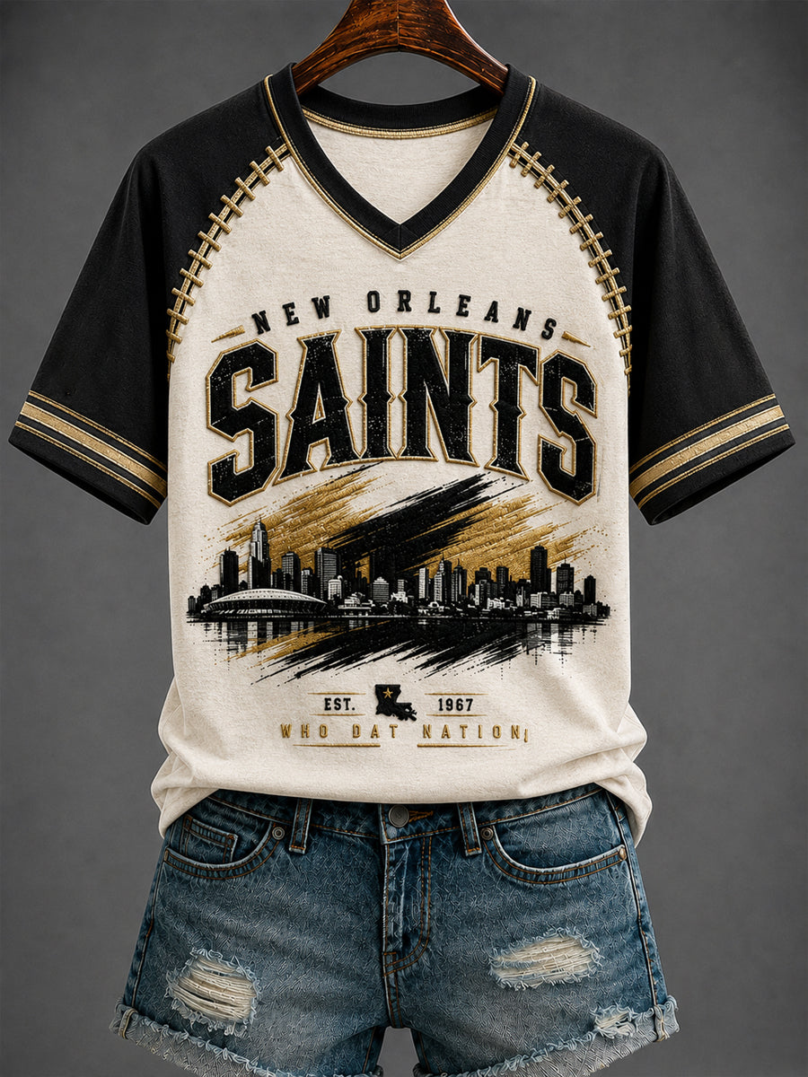 Women's America Football Printed V-neck T-shirt