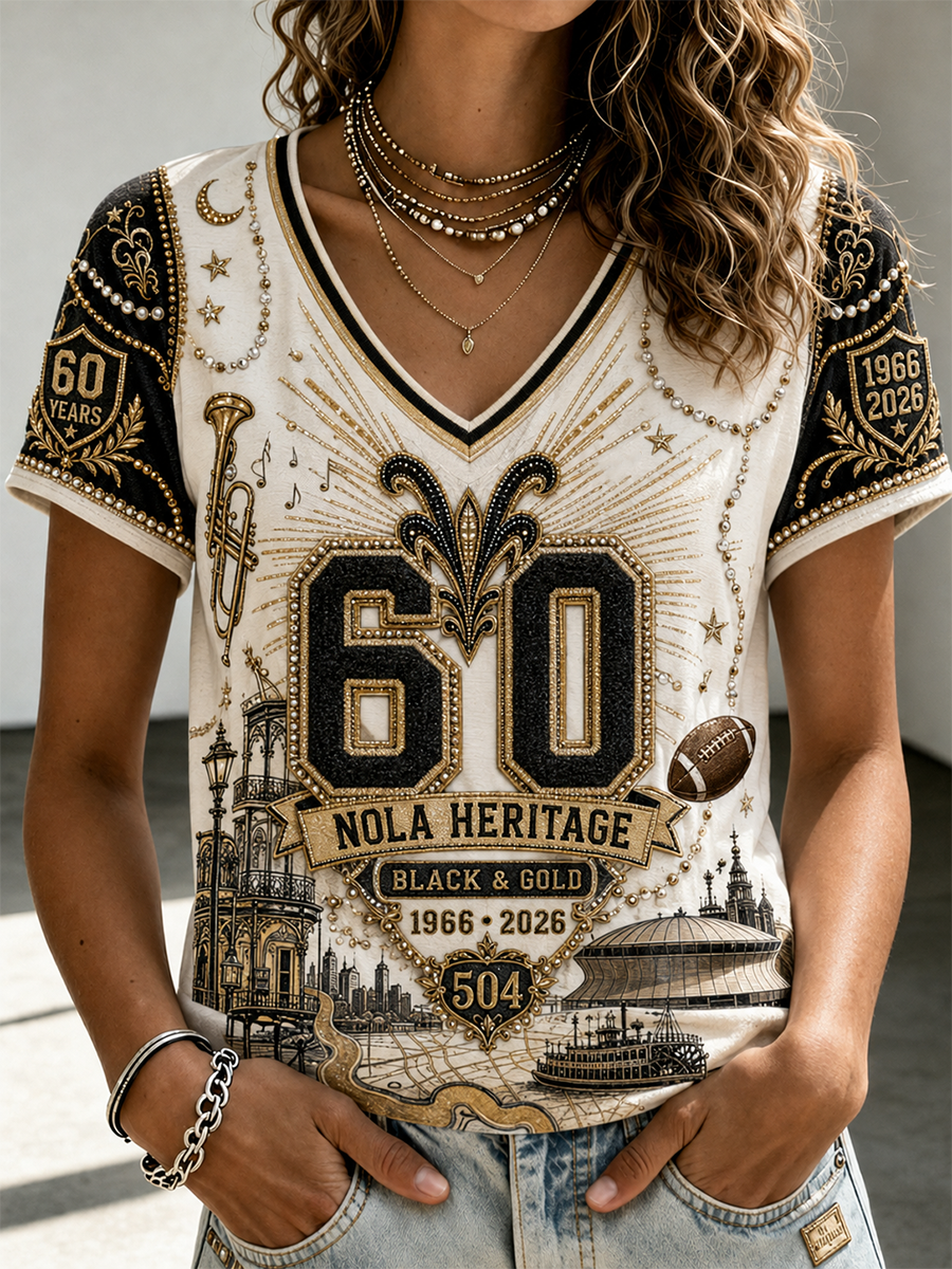 Women's New Orleans Saints V-Neck Short-Sleeved T-Shirt