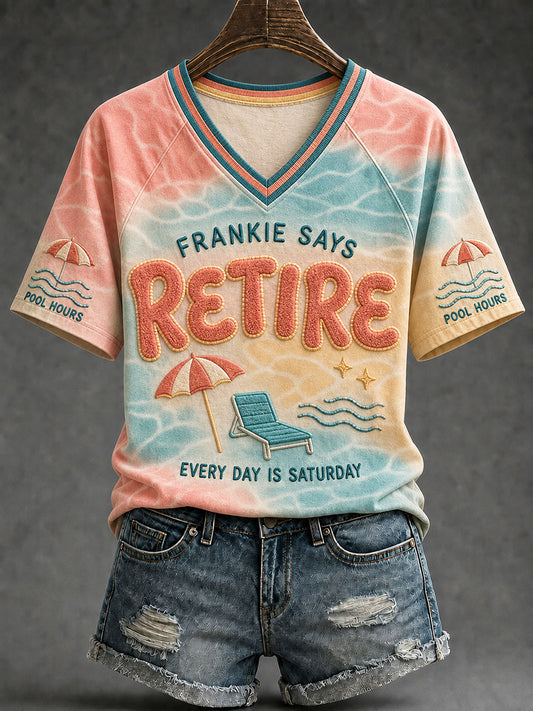 Women's "Frankie says retire" V-neck T-shirts