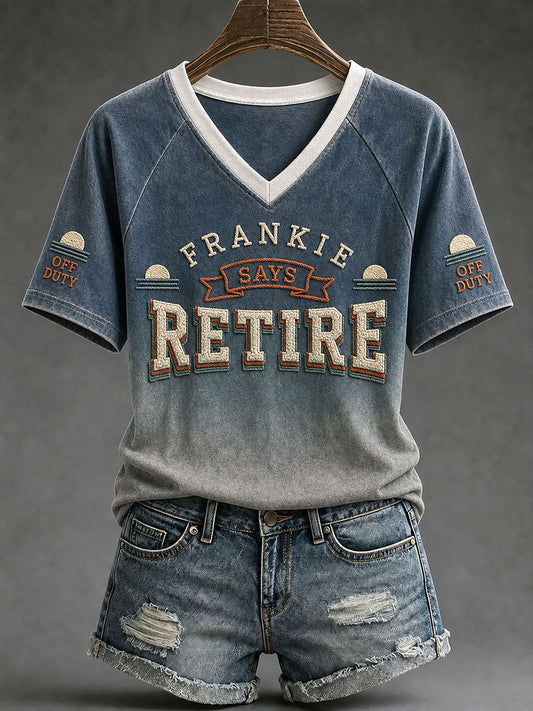 Women's "Frankie says retire" V-neck T-shirts