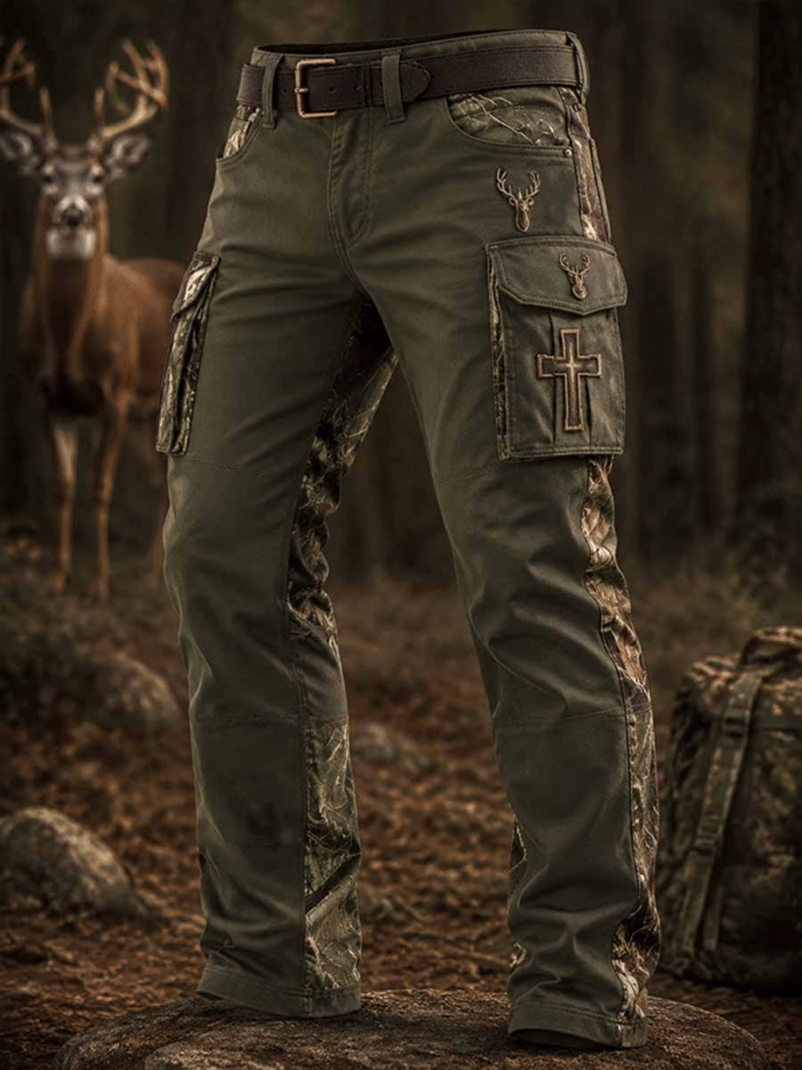 Men's Vintage Traditional Reindeer Pattern Western Casual Work Trousers