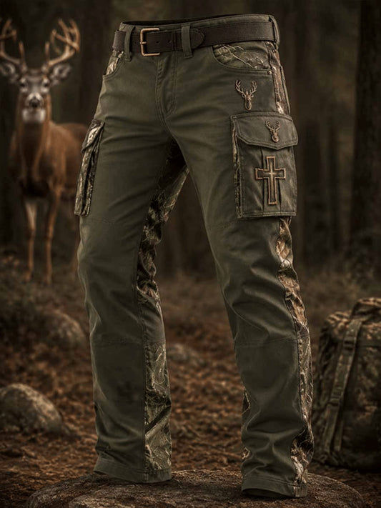 Men's Vintage Traditional Reindeer Pattern Western Casual Work Trousers