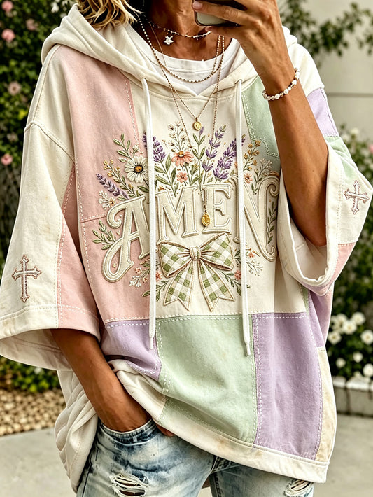 Women's faith-themed color-blocked design casual hoodie